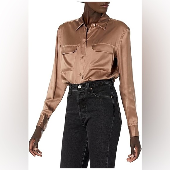Equipment Leema Bronze Metallic Button Down Top - Picture 1 of 6